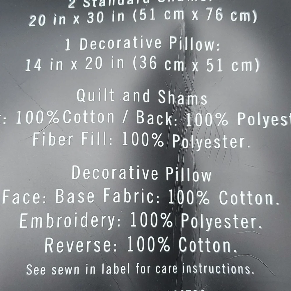FRYE Decorative Embroidery Pillow From the 4 Piece Queen Quilt Set gray & white